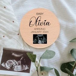 Annuncio personalizzato del bambino in arrivo presto segno targa Baby Scan Photo Prop targa in legno Baby annuncio Sign