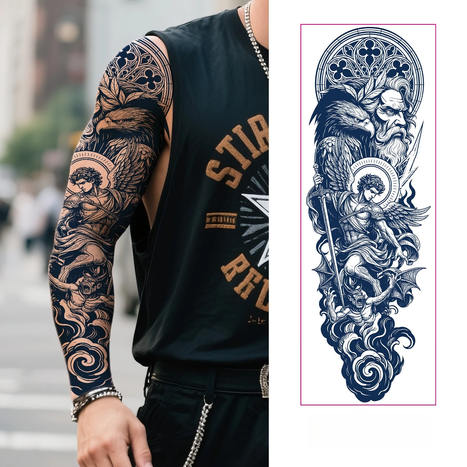 

Темный стиль, наклейки для татуировок с длинными рукавами, наклейки на руку с травяным соком, водостойкие небликовые полупостоянные нашивки для боди-арта