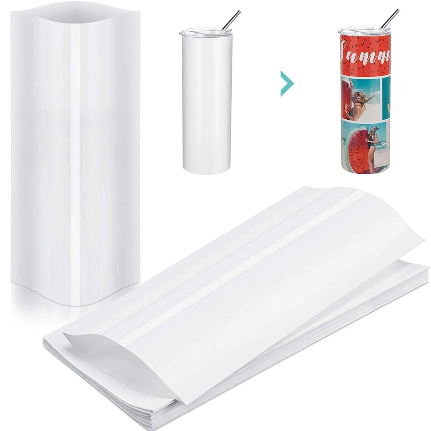50Pcs Sublimation Shrink Wrap Sleeves, 15 x 29.5cm Heat Shrink Film for Mugs, Tumblers, Bottles and DIY Heat Transfer Projects