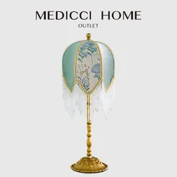 Medicci Home French Shabby Chic Retro Table Lamp With Crystal Tassels High Grade Macaroon Color Blue Art Lampshade Dropshipping