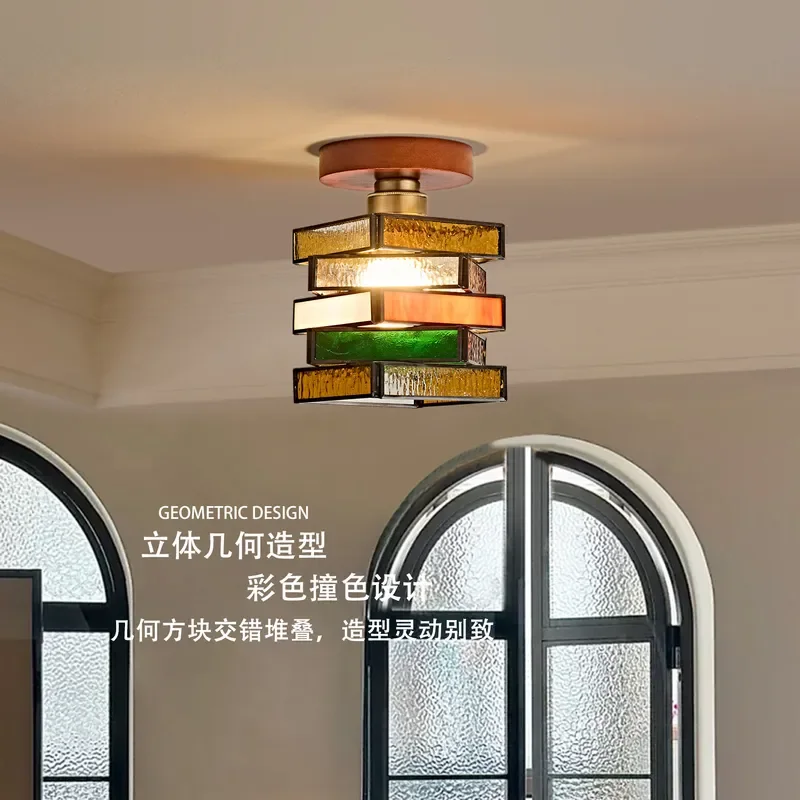Vintage Brass Ceiling Light American Retro Style Corridor Aisle Lamp Medieval Home Decor Bay Window Fixture Japanese Entrance