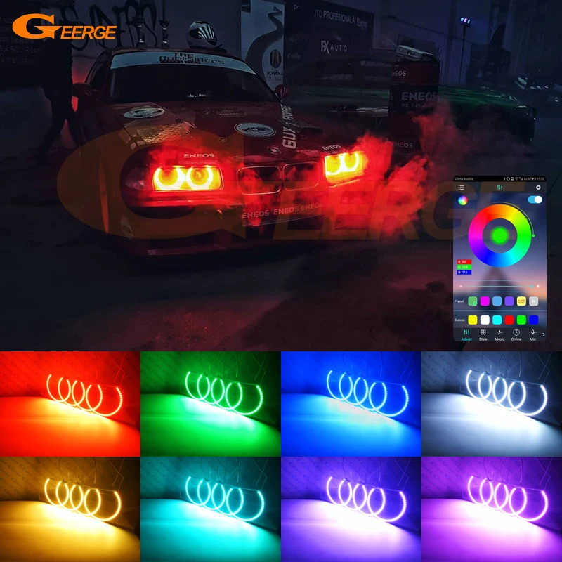 

For BMW E36 3 Series 1992 - 1994 1995 1996 1997 1998 Bluetooth APP Multi-Color Ultra Bright RGB LED Angel Eyes Kit Halo Rings