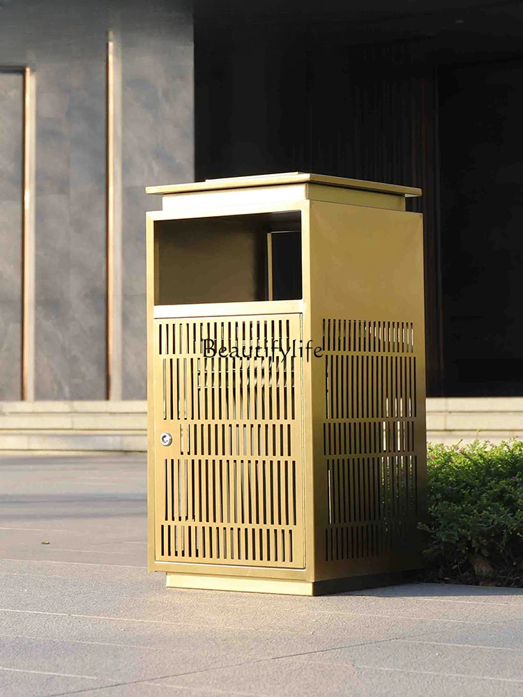 Outdoor Stainless Steel Trash Can Hotel Lobby Elevator Entrance Outdoor Garbage Bin High-Grade Rose