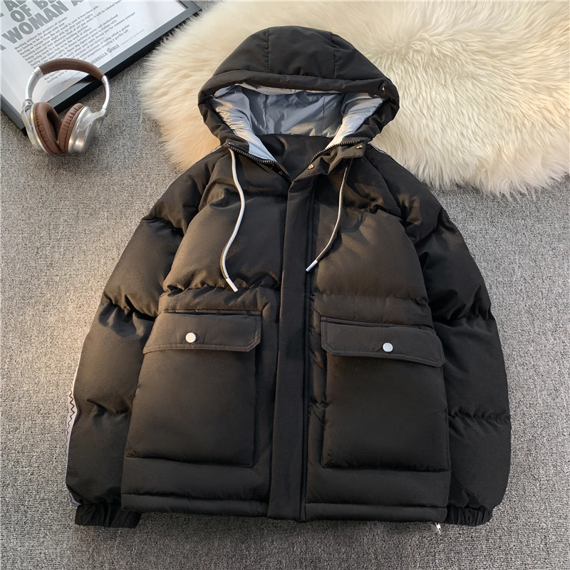 2024 Winter Men's Hooded Jacket Casual Outdoor Travel Windproof Warm Thick Cotton Coat Korean Fashion Brand Men's Bread Jacket