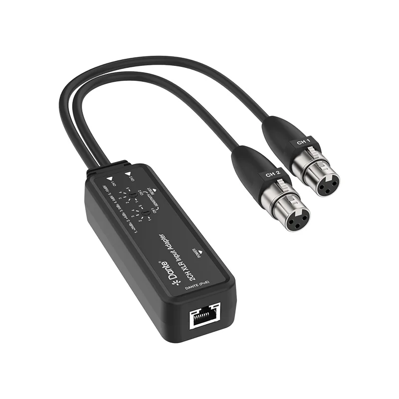 Dante 2 Channels Balanced Unbalanced XLR Analog Audio Extender over cat6 cable up to 100m 328ft support POE