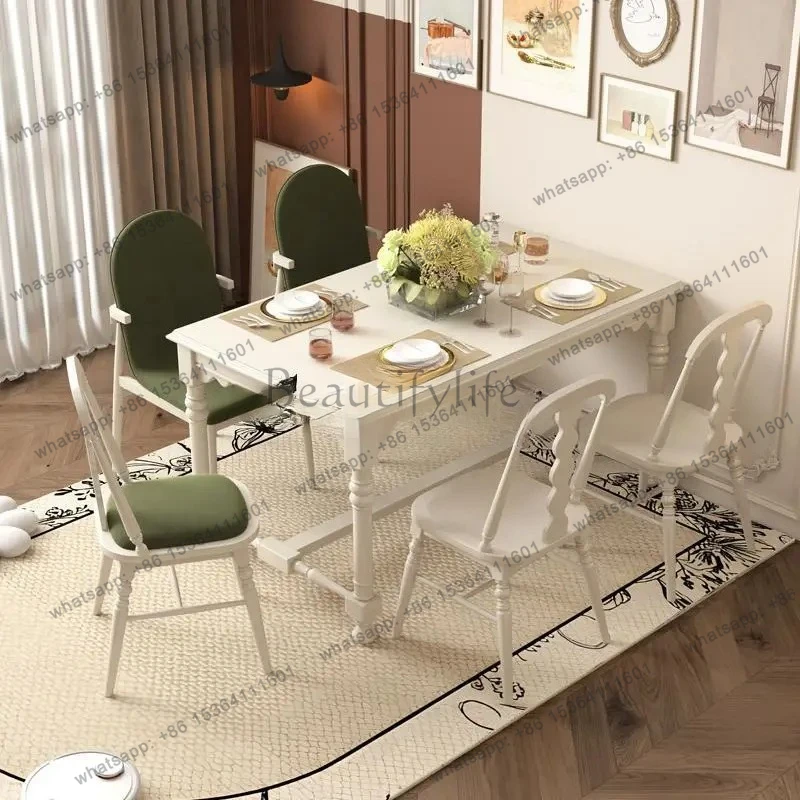 Cream Style Retro Solid Wood Dining Table Rectangular Light Luxury Modern Minimalist Wabi-Sabi Style Dining Table and Chairs
