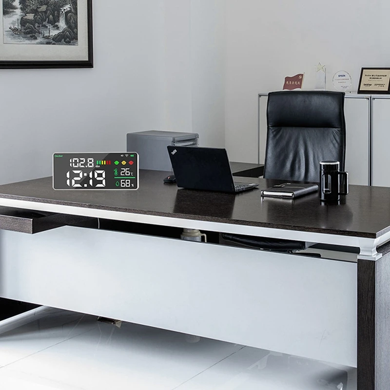 Tuya เครื่องวัดเสียงเดซิเบลระบบดิจิทัล Wi-Fi มอนิเตอร์ความชื้นและอุณหภูมิ LED หน้าจอใหญ่เดซิเบลมิเตอร์