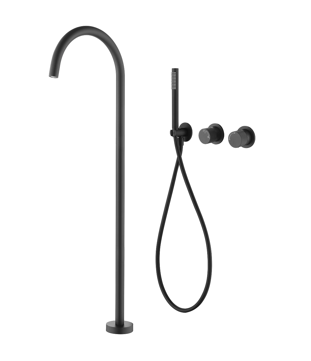 

2 Mode Matt Black Freestanding Floor Mounted Bathroom Shower Wall Mount Bathtub Faucet Mixer Set With Handheld Shower