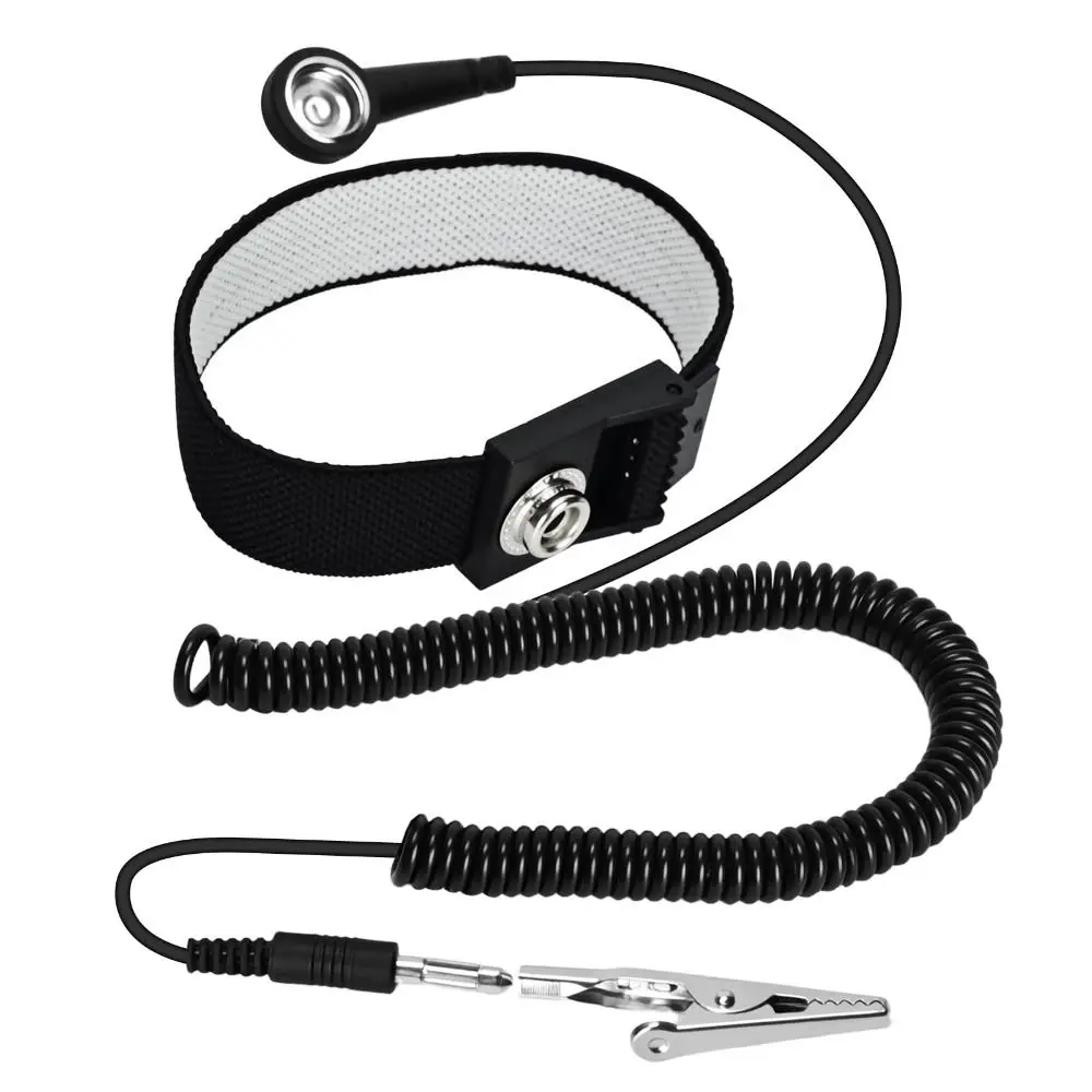 Adjustable Anti Static Wrist Strap Coiled Cable Safety ESD Wrist Strap Alligator Clip Static Protection Strap PC Building