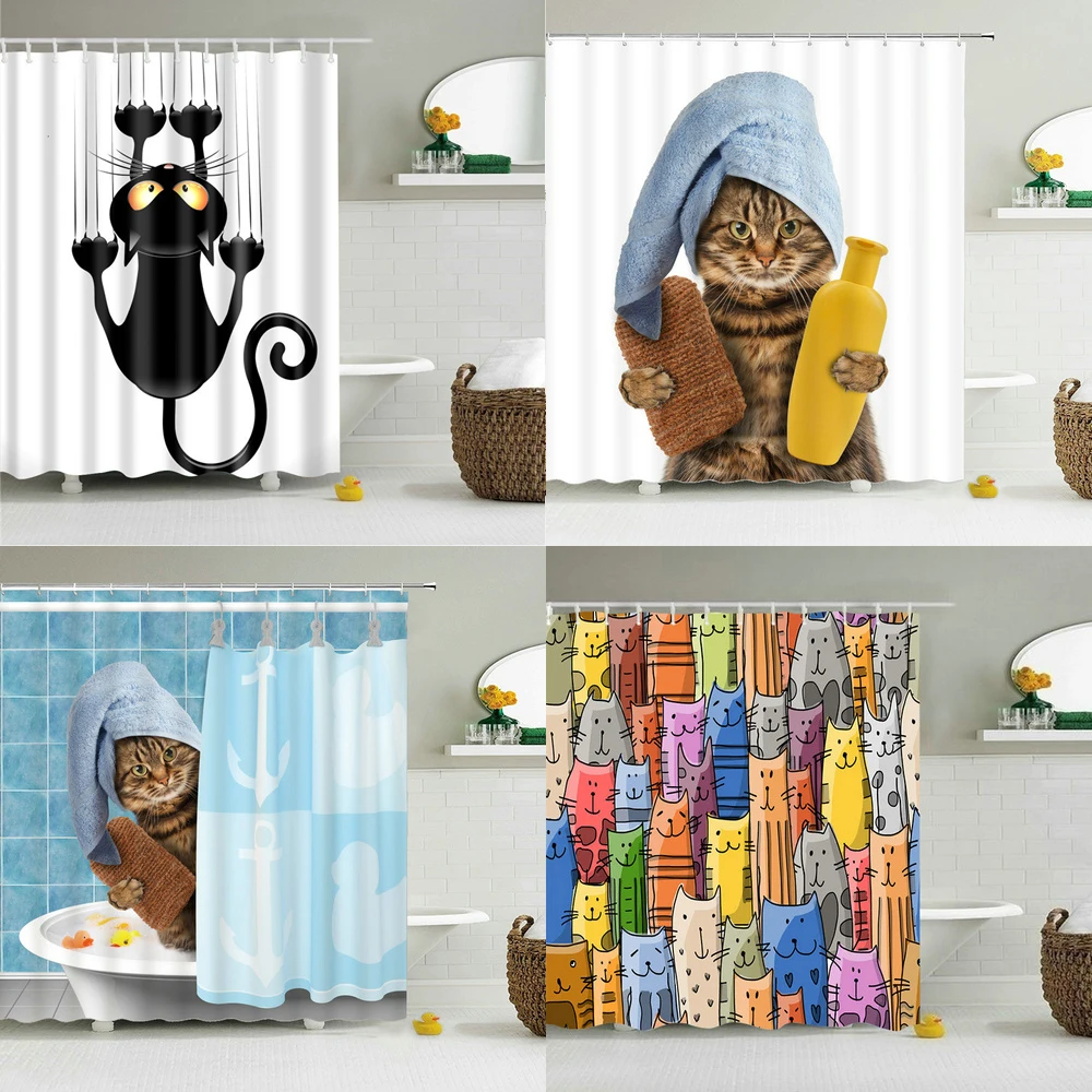 

Funny Shower Curtains Bathroom Curtain With Hooks Decor Waterproof Cat Dog 3d Bath 180*180cm Creative Personality Shower Curtain