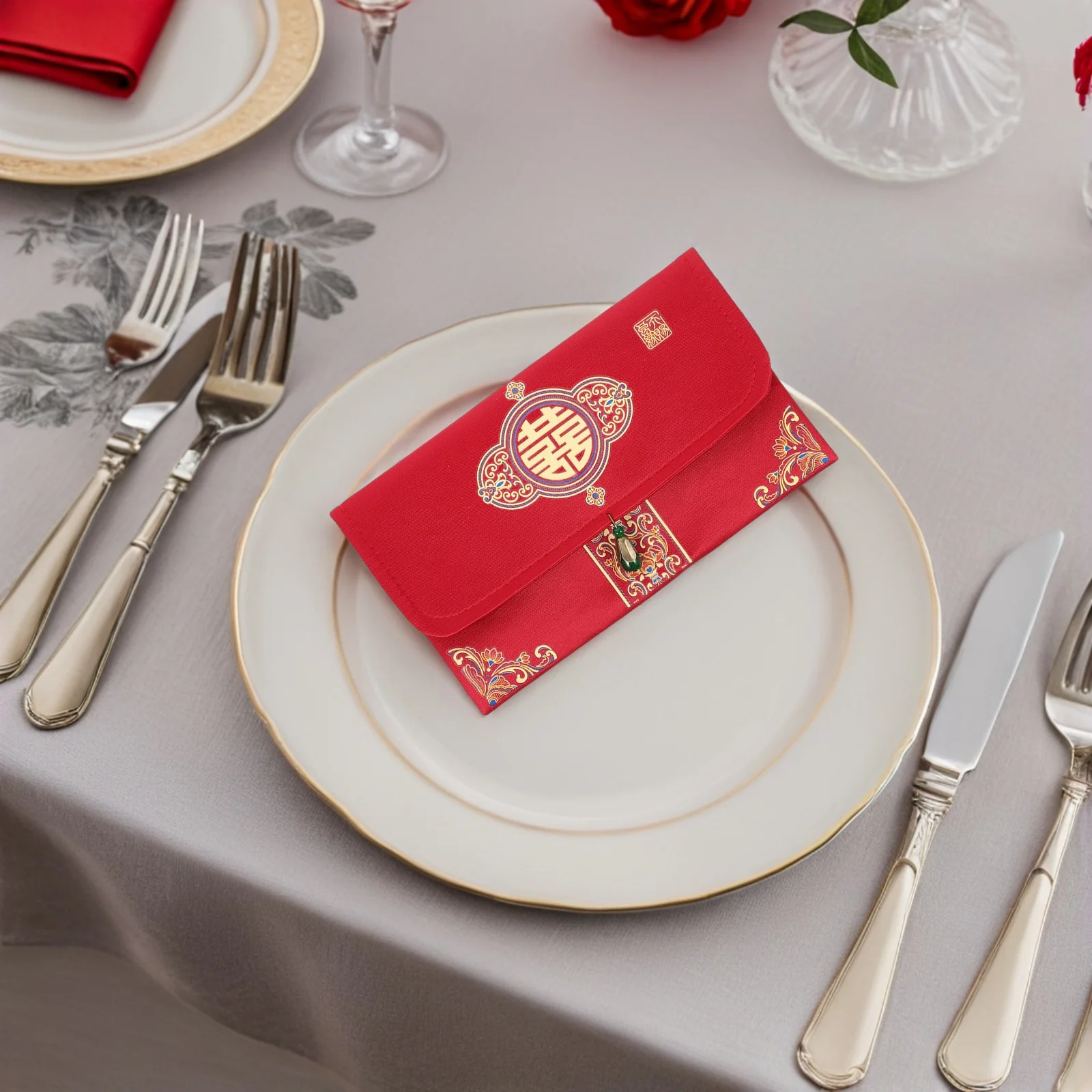 

2pcs Wedding Red Envelopes Elegant Fabric Sturdy Money Envelope For Chinese Wedding Blessing Large Brocade Pocket Party Supplies