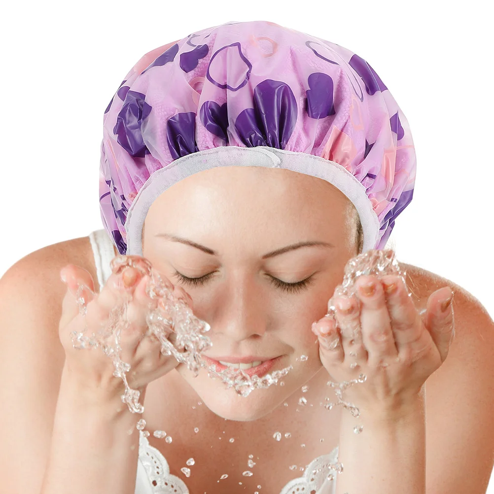 

2 Pcs Hair Cap Bonnet Shower Caps Satin Women Reusable Waterproof Curly Dry Quick Absorption Double Layer Heart Shaped