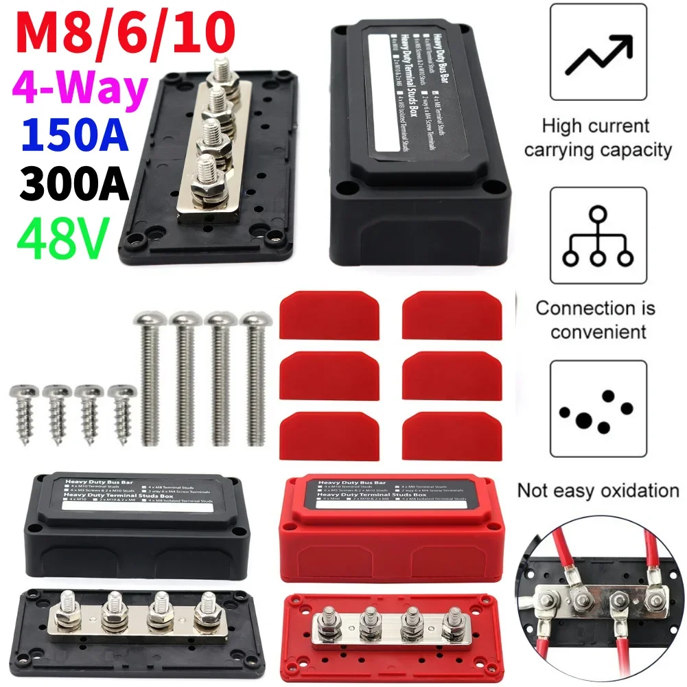

M8 Bus Bar Box 4Terminal Studs High Current Busbar Cable 300A Organizer Box Heavy-Duty Modular Design Board Case For Car RV Ship