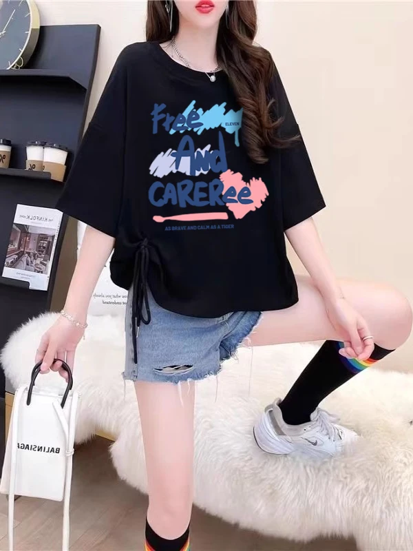 韓国風ピュアコットン半袖Tシャツ レディース シック ミニマリスト 夏 新デザイン トレンドトップ ラウンドネック ショート丈