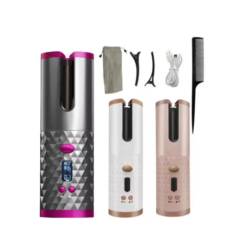 Rizador Automático Inalámbrico USB. 60 Minutos de Duración, 4 Niveles de Temperatura, Gira en Ambas Direcciones, Anti Enredos. Belleza. Peinado. Fiesta.