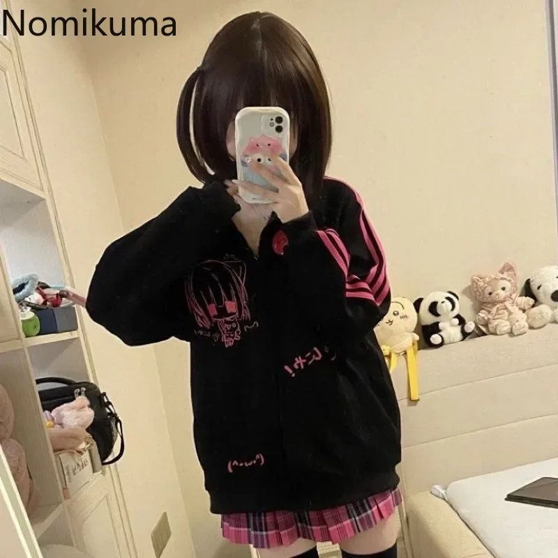 2024 Ropa Mujer Stand Neck Sweatshirts Women Clothing Long Sleeve Casual Anime Print Tops Fashion Japanese Oversized Y2k Hoodies