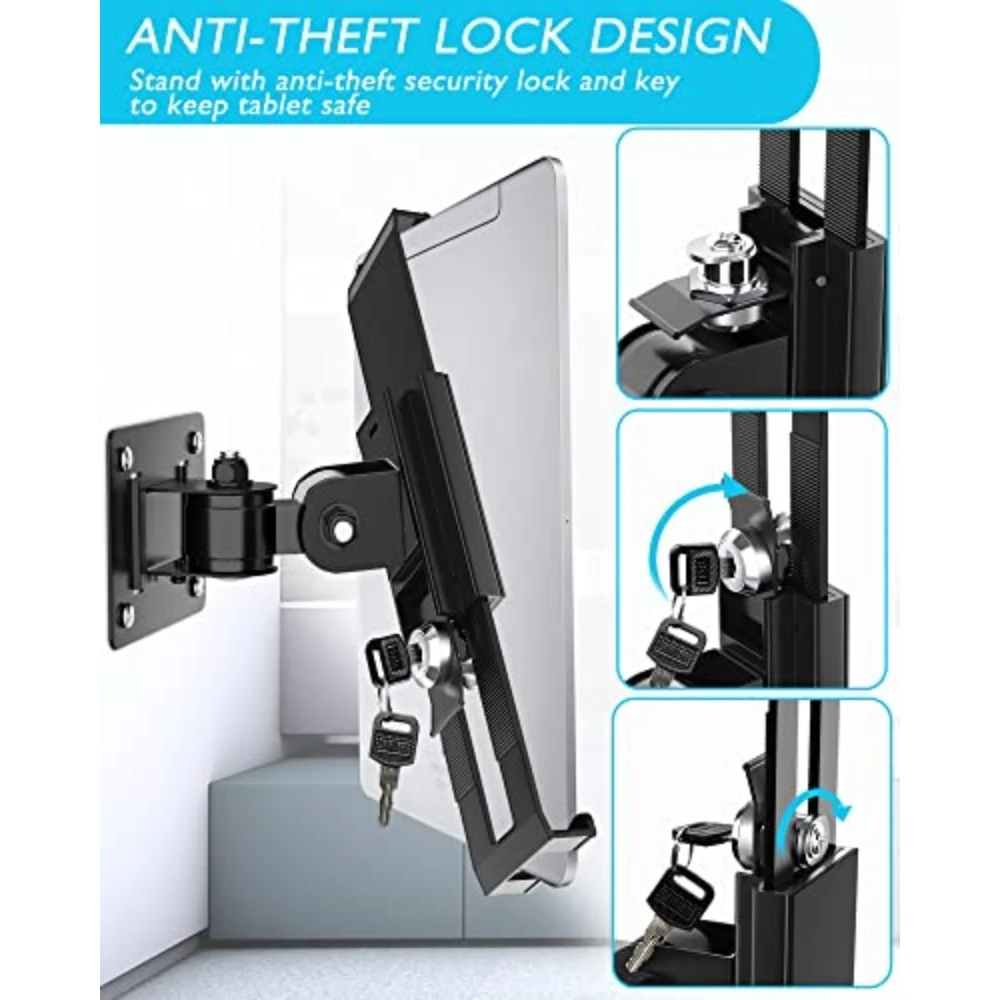 Adjustable Tablet Stand Flat Panel Wall Bracket with Anti-Theft Lock Rotatable Tablet Stand For Flat Panel Diagonal 210-300mm
