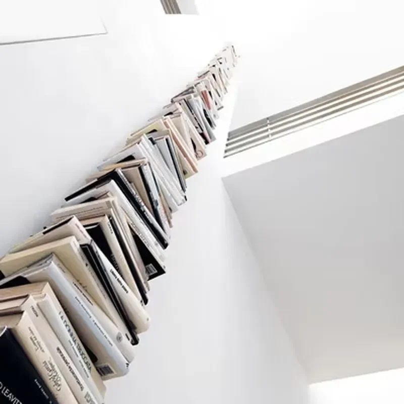 Nordic wall-mounted invisible bookshelf floor-to-ceiling simple multi-layer storage living room stainless steel personality