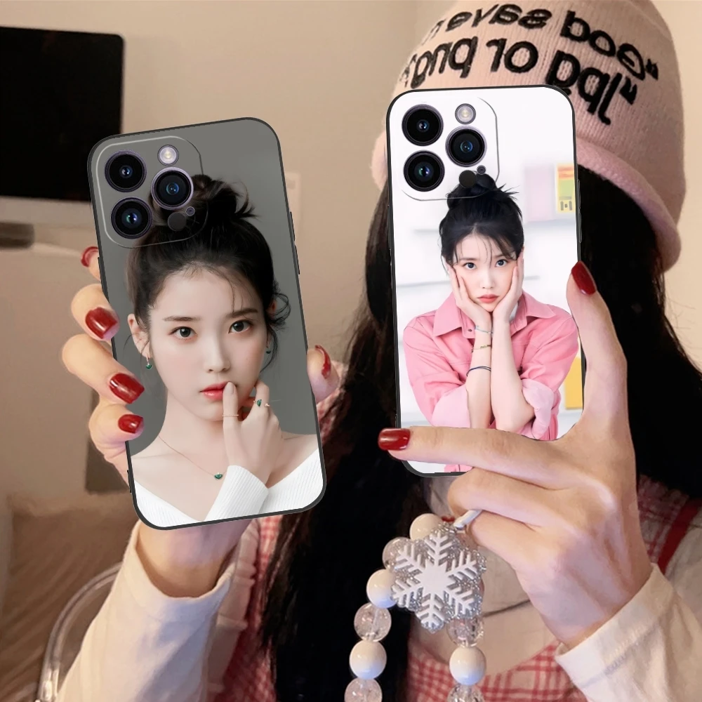 KPOP IU Lee JiEun Mobile Cell Phone Case for iPhone 15 14 13 12 11 X XR XS 8 7 Pro Max Plus Mini Black Soft Phone Cover Shell