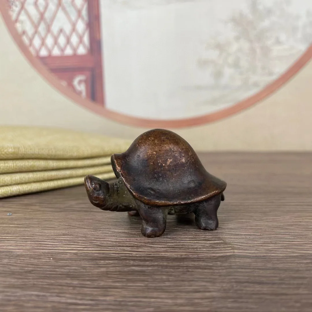 Vintage Bronze Mini Turtle Statue Chinese Feng Shui Longevity Metal Figurine Desktop Tea Table Lucky Small Decor Craft Ornament
