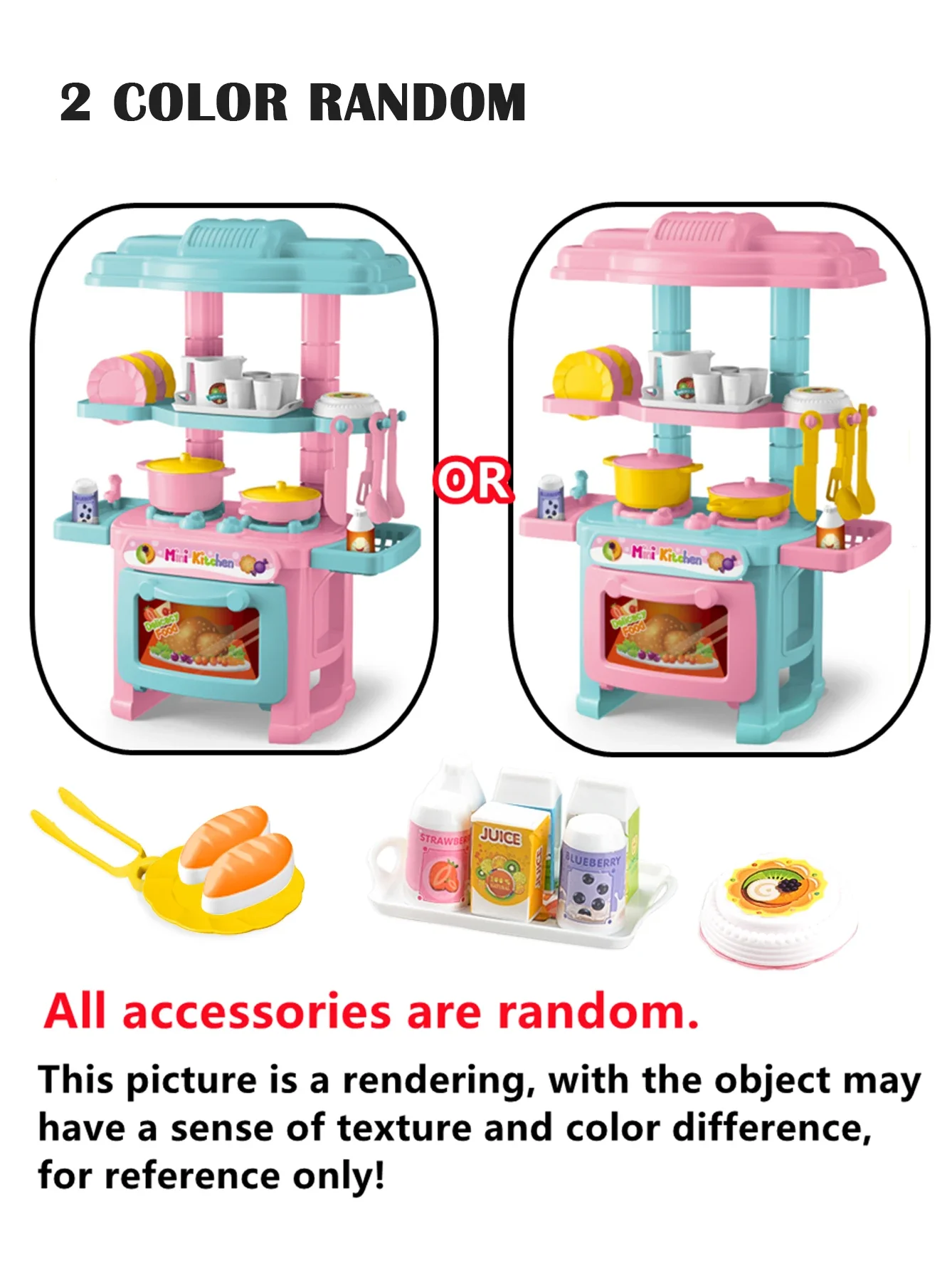 Kitchen Playset Toys, 2 Color Random Play Food Set Accessories Play Sink & Oven, Toddler Kitchen Mini Cutting for Boys and Girls