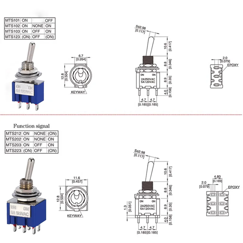 10pcs ON-OFF-ON / ON-ON Miniature Toggle Switches Mini MTS-102 103 202 203 Power Button Switch Car