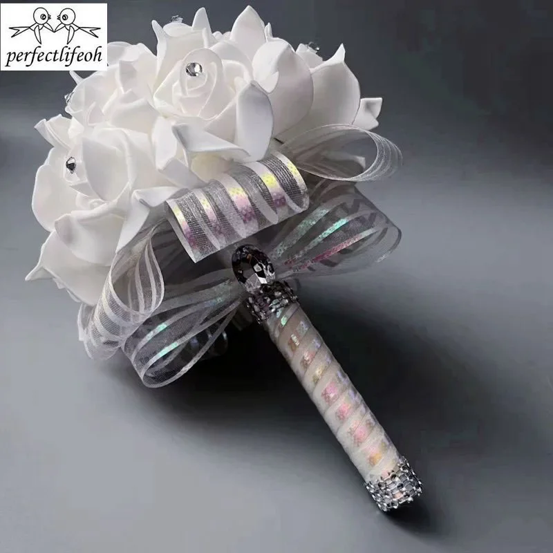 

Bridal Bridesmaid Bouquet Wedding Bouquet Bridal Bouquet Transparent Ribbon Foam Flower Rose Unique Bouquet