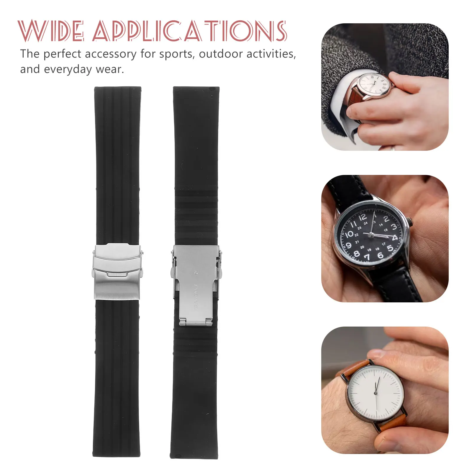 

2pcs Waterproof Silicone Watch Band Foldable Replacement Belt Stripes Design Wristband Durable Practical EnvironmentFriendly