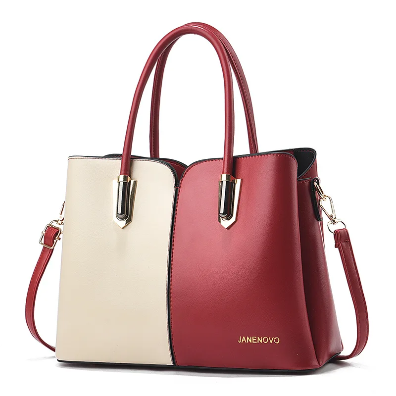 2025 New Fashion Color blocked Handbag Large Capacity Temperament Handbag Middle aged Mom Bag