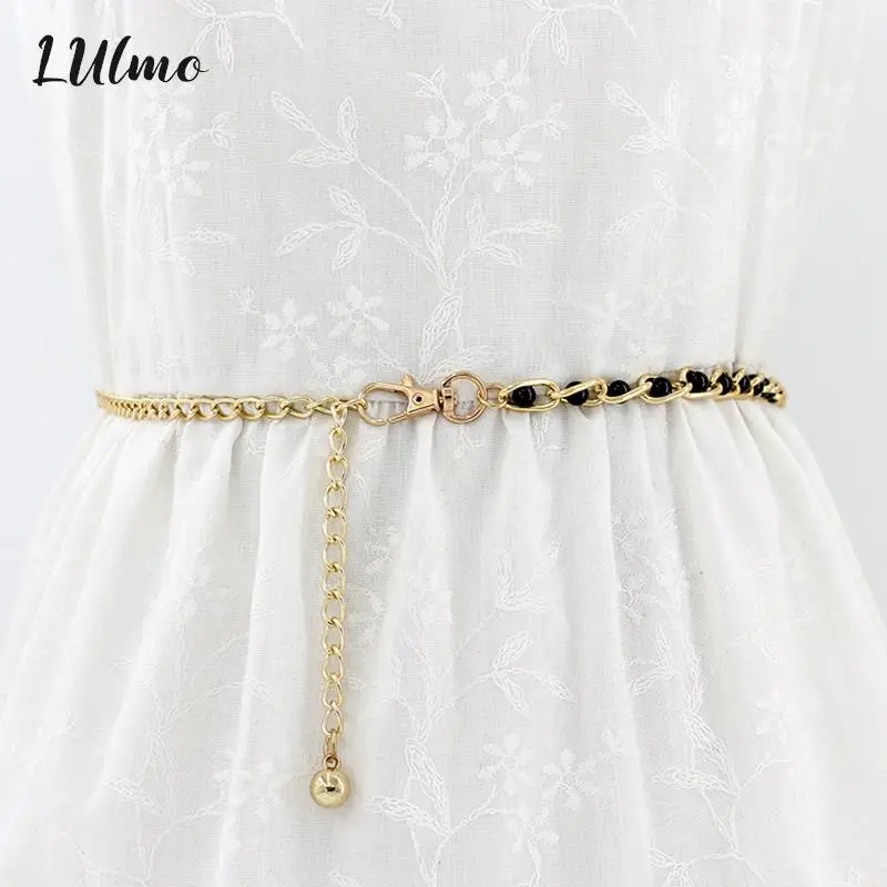 

Fashion Elegant Ladies Metal Adjustable Thin Ladies Waist Chain Women Strap Dress Belt Pearl Decorative Clothess Accessories