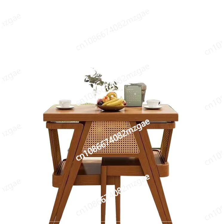 Three-piece Solid Wood One Table and Two Chairs Creative Leisure Tea Table and Chair Combination Small Apartment Rectangular