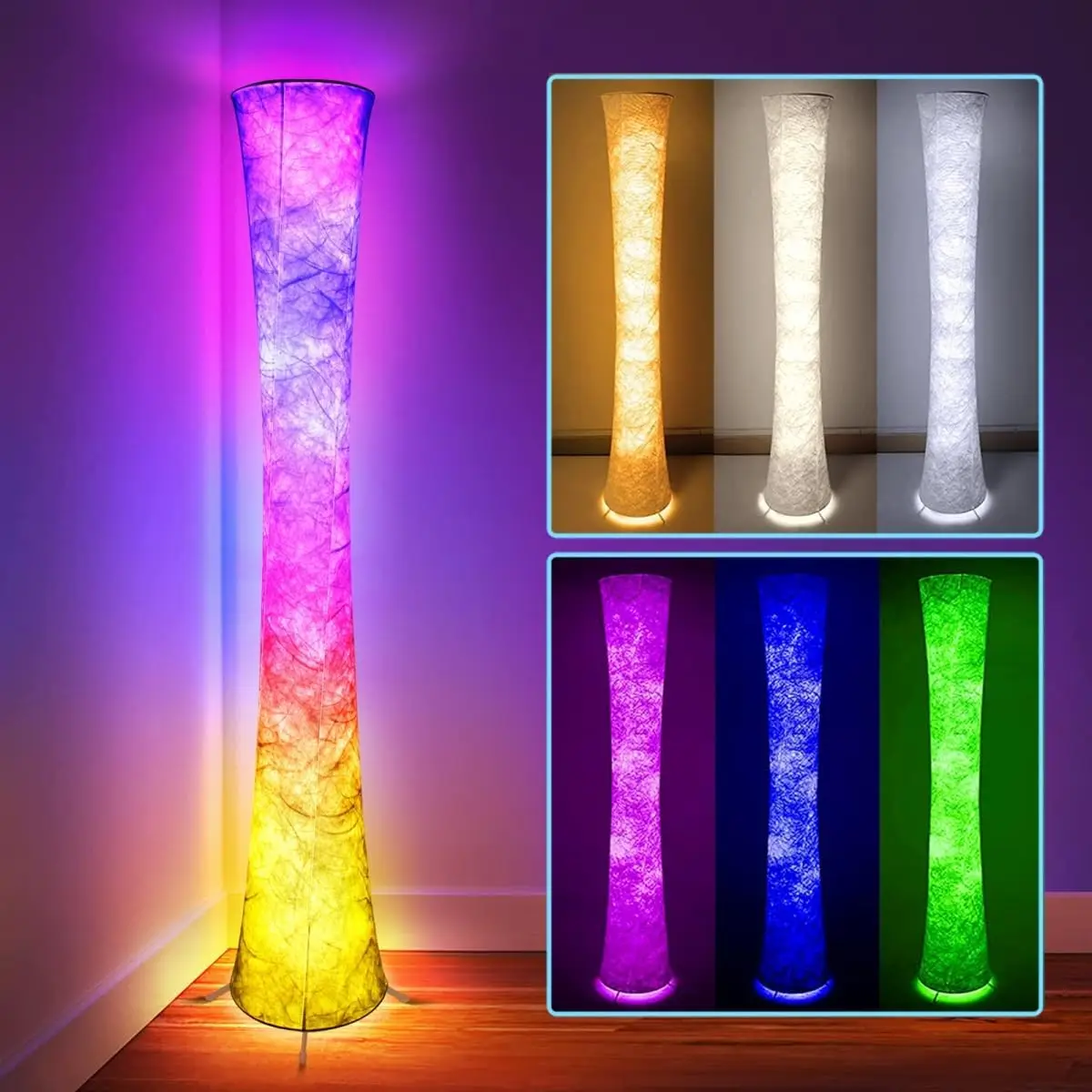 Floor Lamp, Rgb Color Changing, Smart Control Music Sync With Fabric Shade, Standing Lamp For Living Room Bedroom Game Room, 62