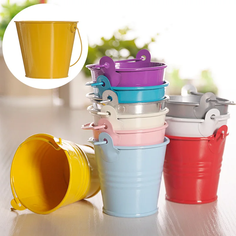 Mini Keg Barrel Solid Color Small Iron Bucket Home Garden Succulent Planting Flower Pot Desktop Sundry Storage Basket Decoration