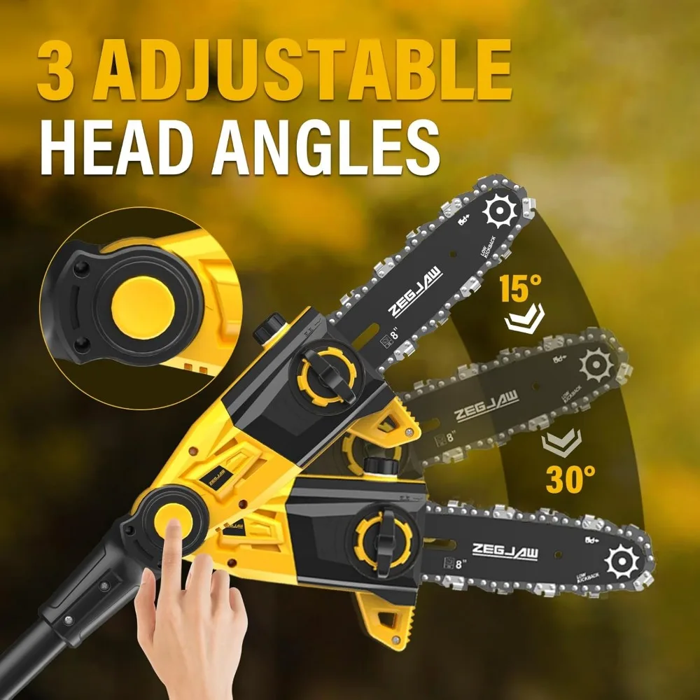 منشار كهربائي لاسلكي مقاس 8 بوصات لتقليم الأشجار مع وصول 15 قدمًا وتزيت تلقائي وتشغيل خالٍ من الأدوات