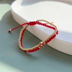 KKBEAD In Fashion Evil Eye Bracelet Jewelry for Women 3mm Gold Plated Beads Multilayer Bracelets Red Crystal Beaded Pulseras