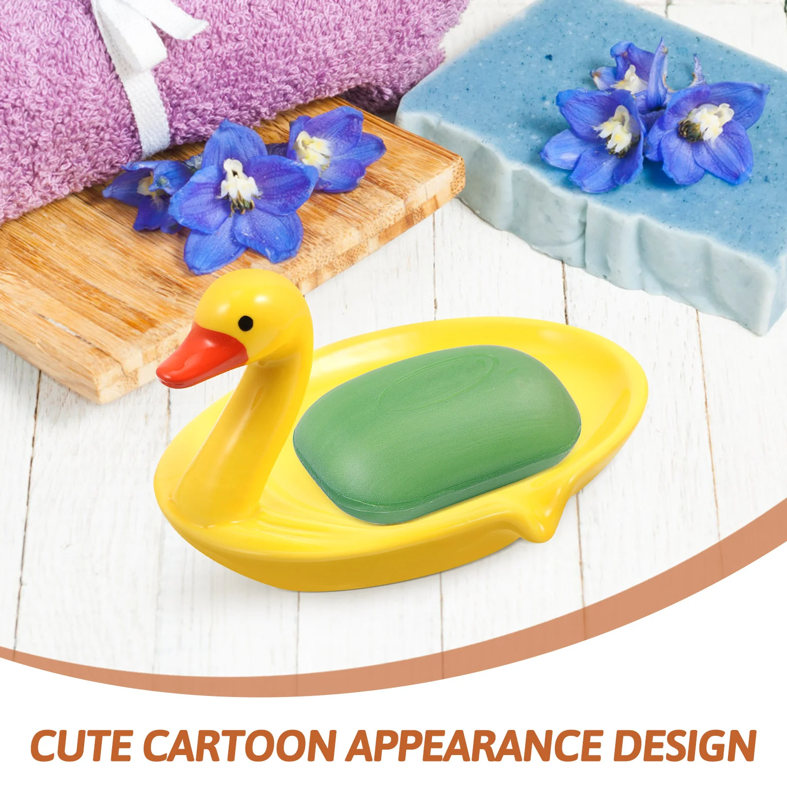 

Soap Holder Cute Cartoon Duck Tray Unique Draining Bathroom Yellow Self Dish Ceramic
