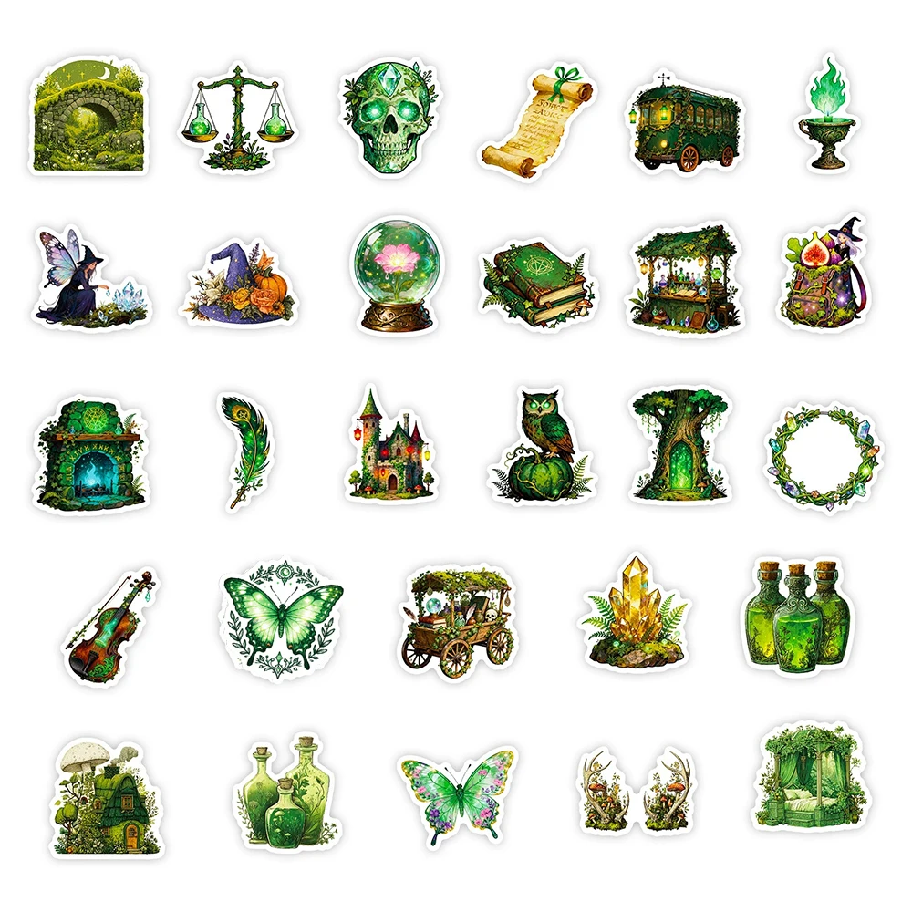 10/30/56 pièces forêt magique sorcière Graffiti autocollants vert Vintage esthétique décalcomanies bricolage cahier bagages téléphone dessin animé autocollant décor