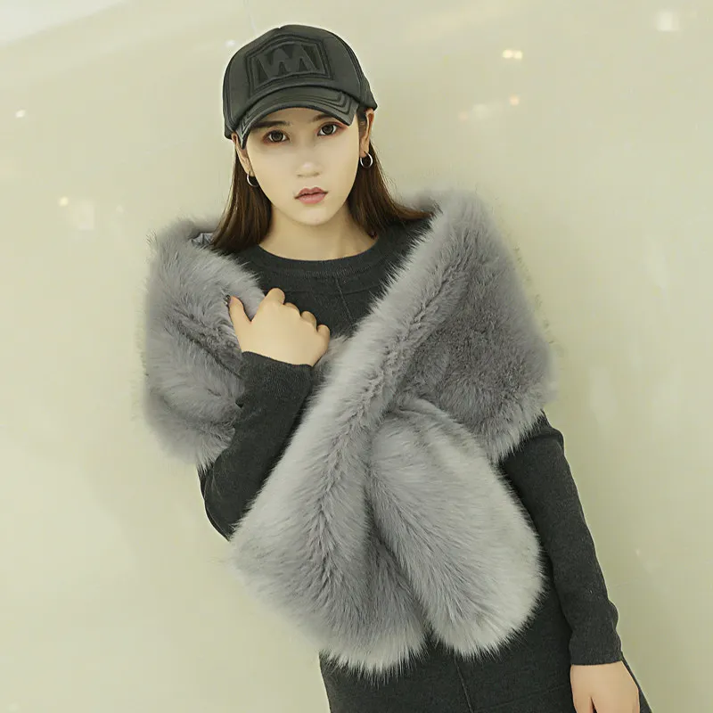 الخريف الشتاء اضافية طويلة تقليد الثعلب الراكون شال فرو الفراء مساء فستان سميكة عباءة وشاح المرأة وشاح فاخر 4w947 #2