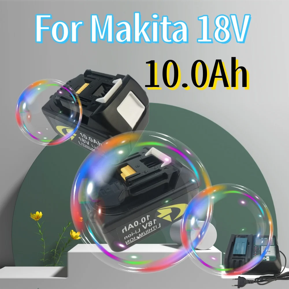 

18V Lithium Ion Battery 10000mAh for Makita with EU Charger & Capacity Indicator, Fits DDF487 DTD173 DTW700 DGA404