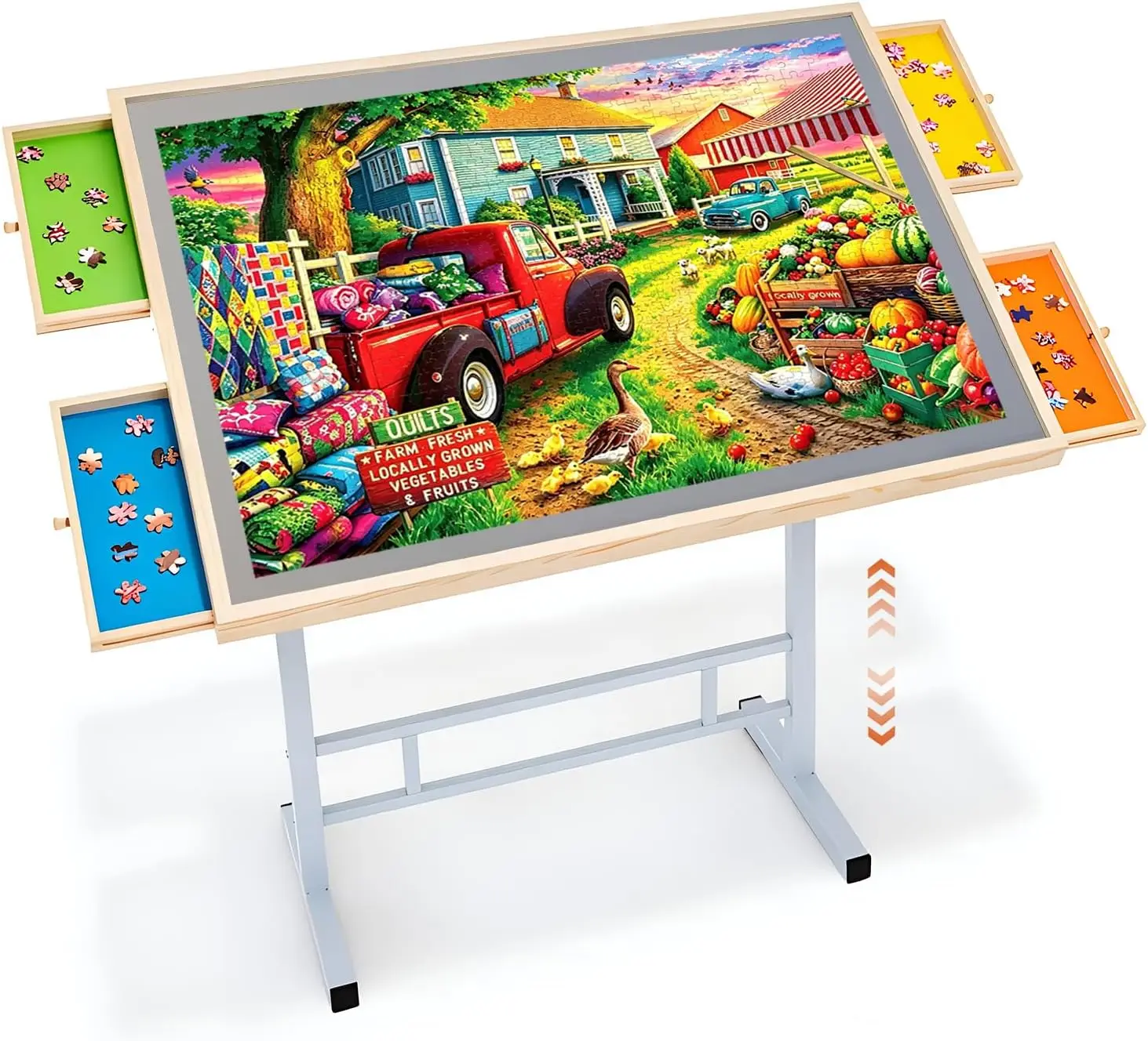 Adjustable Puzzle Table with Drawers & Wooden Cover, 1500 Pieces | 35 x 26 in Jigsaw Board with Legs, 24.4-34.6 in Height, Tilti