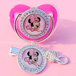 Minnie Mouse Silicone Chupeta para Bebê Recém-nascido, Clipes de Boca Prateada com Strass, BPA Livre, Baby Nurse Feeding, Itens de Sublimação