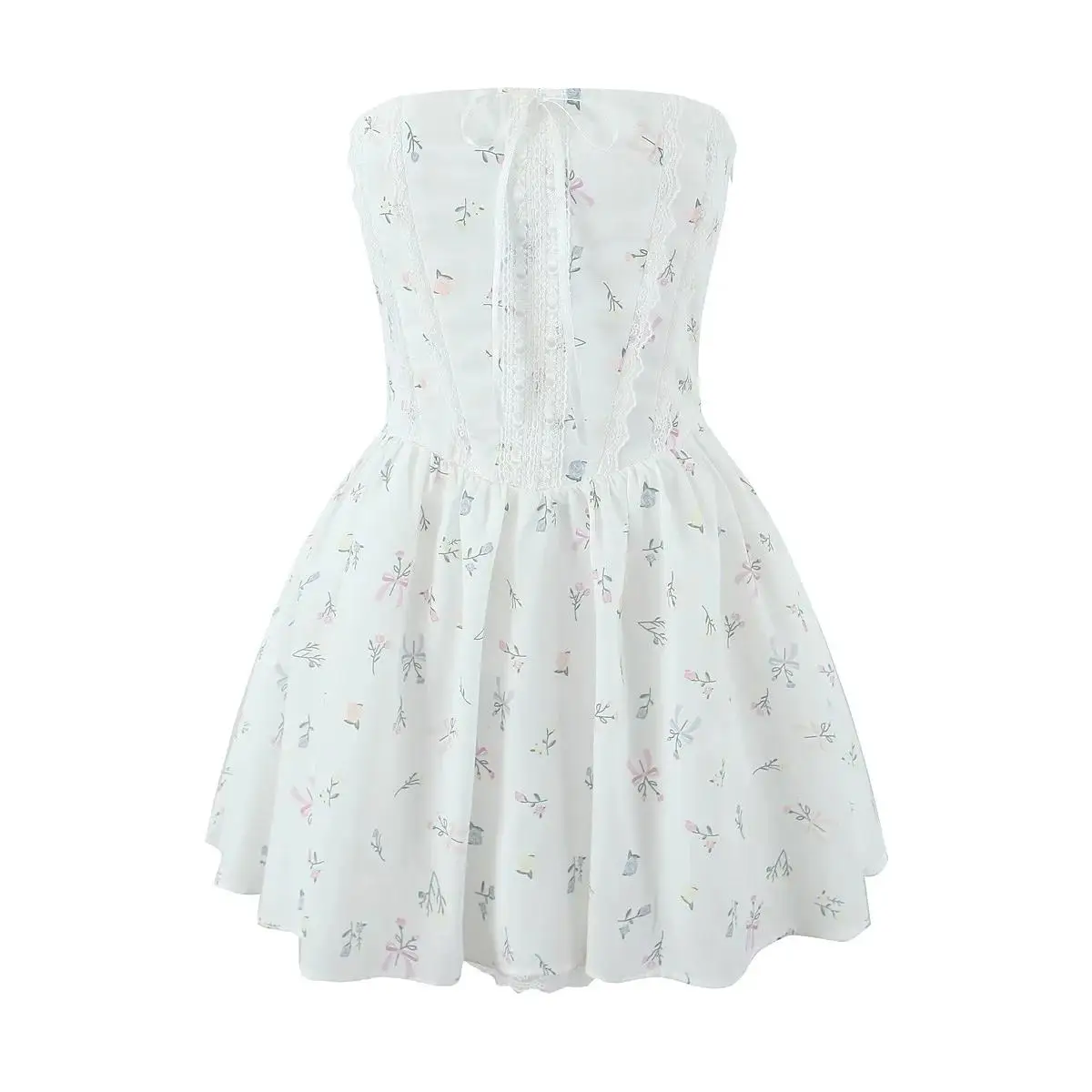 الرجعية الأزهار الدانتيل الربط الخصر Cinched Strapl Dr المرأة Faion الخريف جديد Sle الحلو ألف خط ثوب قطعة واحدة الدكتور #1