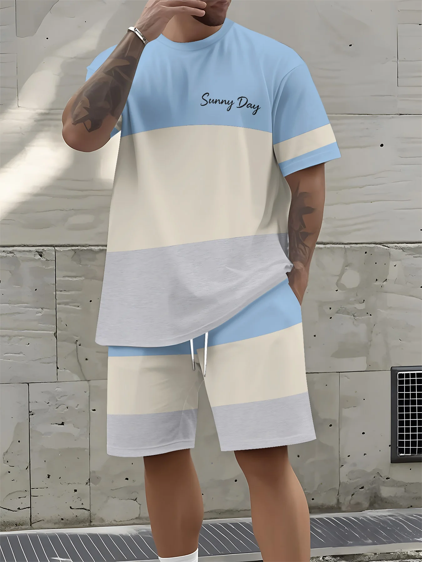 

2026 Summer New Men's Short-Sleeved Set with 3D Letter Pattern Print for Street Casual Fashion Comfortable and Breathable