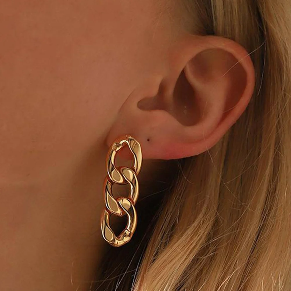 

1Pair Round Chain Earrings Minimalist Link Drop Statement Earrings for Women Lightweight Fashion Jewelry