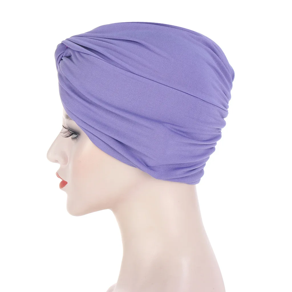 Women\'s Pleated Turban, Solid Color Pre-tie Breathable Head Wraps, Fashion Stretchy Head Scarf Cap, Chemo Hat