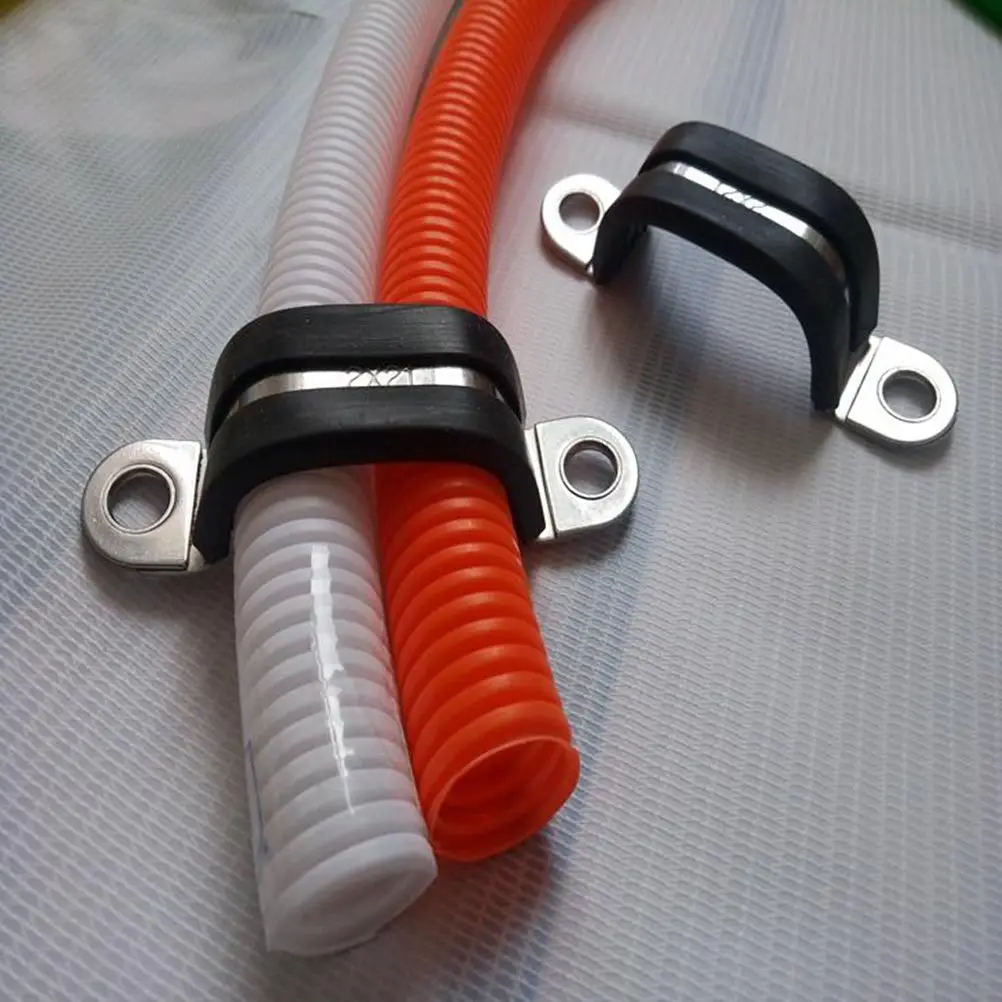 20Pcs Stainless Steel R-Shaped Buffer Clamp with Rubber Cushion for Hose Cable Tube Wire Line Management Repair Home Auto