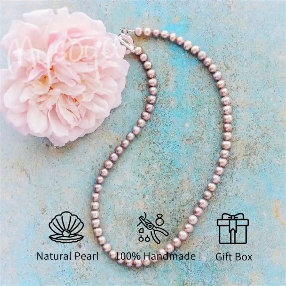 

MYSOYA Pink Freshwater Pearl Necklace 6-7mm Pearls With Gift Box For Her/Him Christmas Gift Birthday/Wedding/New Year Gifts