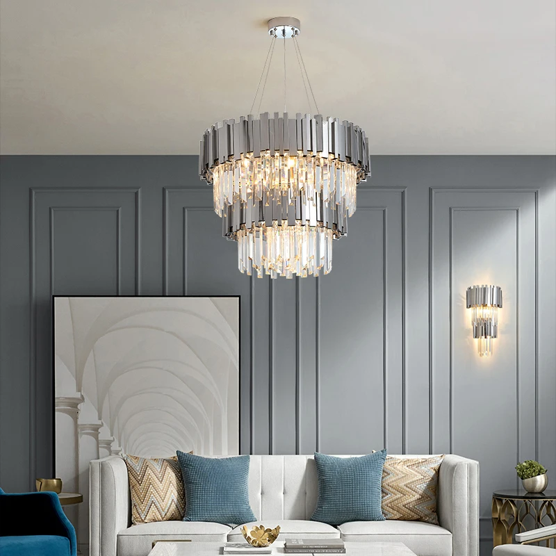 Art Deco Round Gold Silver Crystal 1-2 Tier Designer LED Chandelier Lighting Lustre Suspension Luminaire Lampen For Dinning Room