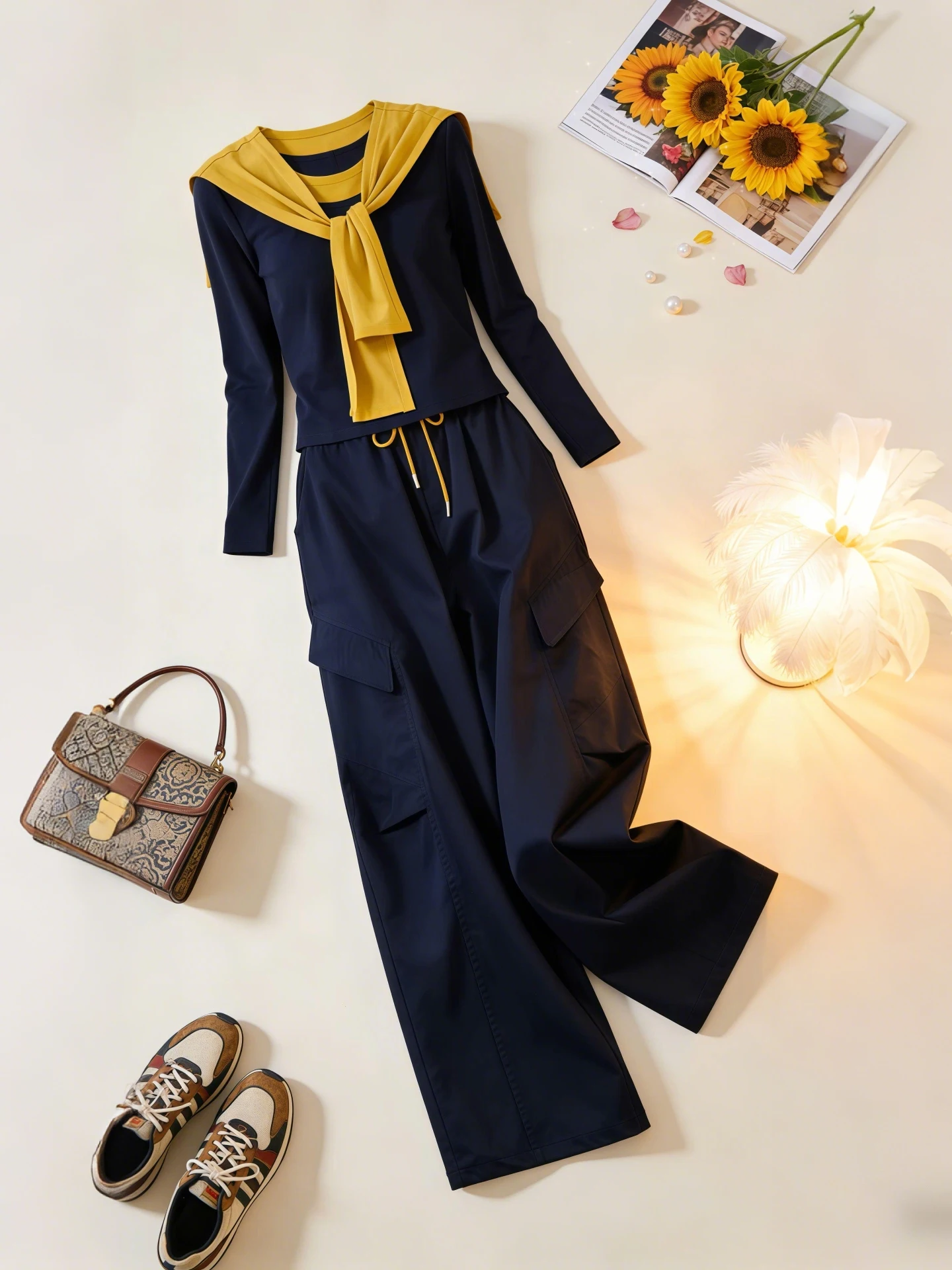 

Spring 2026 New Style Women's Fashion Set Two-Piece Suit Outgoing Vitality Simple Korean Youthful Outfit Breathable Long Sleeve