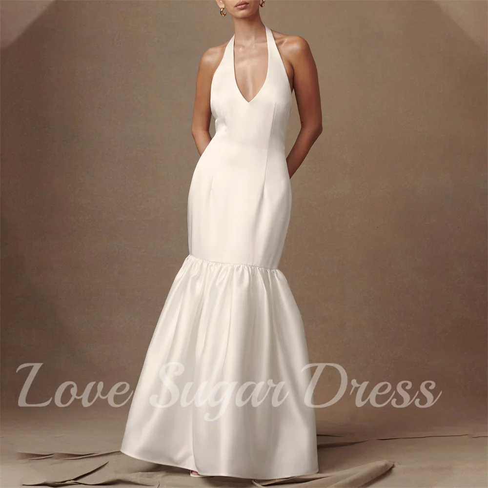 Moda vestido de noiva sereia para mulheres V Neck Satin Bridal Gowns Sexy Backless Formal Bride Dresses robe de mariée